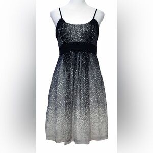 Size 2 BCBGMAXAZRIA Cocktail Party Mini Dress Black White & Silver w Rhinestones